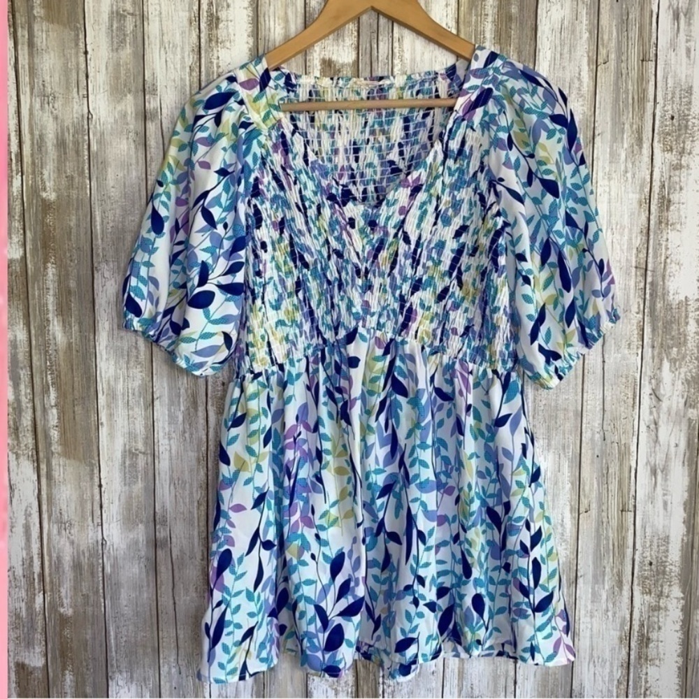 Jodifl Shades Of Blue Smocked Blouse - Picture 2 of 8